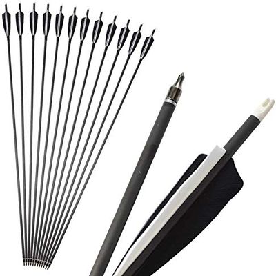 SHARROW 6/12 PCS Carbon Arrow 34 Inch Archery Arrow Spine 500 Turkey Feather Practice and Hunting Arrows with Removable Tips for Compound Bow and Recurve Bow