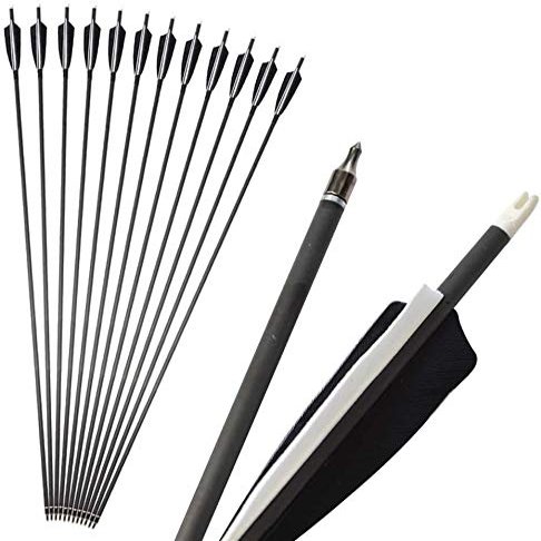 SHARROW 6/12 PCS Carbon Arrow 34 Inch Archery Arrow Spine 500 Turkey Feather Practice and Hunting Arrows with Removable Tips for Compound Bow and Recurve Bow