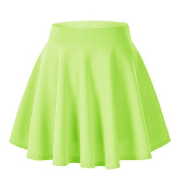 Afibi Casual Mini Stretch Waist Flared Plain Pleated Skater Skirt (Small, Candy Green)
