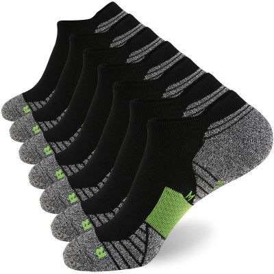 WANDER Men's Athletic Running Socks 7 Pairs Thick Quarter Cushion Ankle Socks for Men Sport Low Cut (7 Pairs Black Green,Size:6-9)
