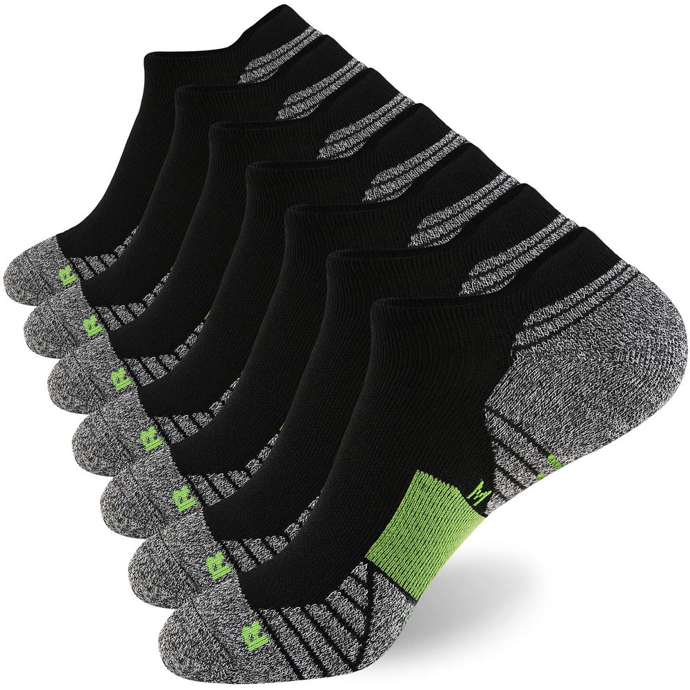 WANDER Men's Athletic Running Socks 7 Pairs Thick Quarter Cushion Ankle Socks for Men Sport Low Cut (7 Pairs Black Green,Size:6-9)