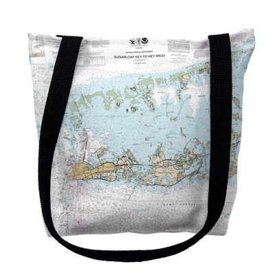Betsy Drake TY11446KM 16 x 16 in. Sugarloaf Key to Key West Florida Nautical Map Tote Bag - Medium