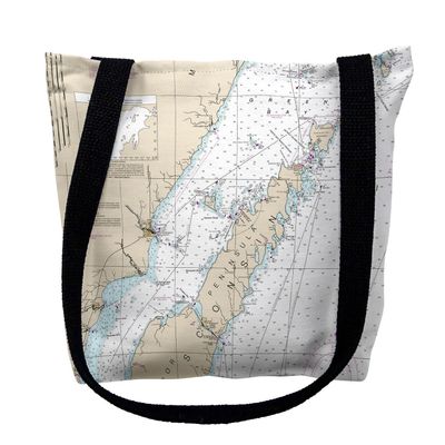 Betsy Drake TY14902DCM 16 x 16 in. Door County Green Bay Wisconsin Nautical Map Tote Bag - Medium
