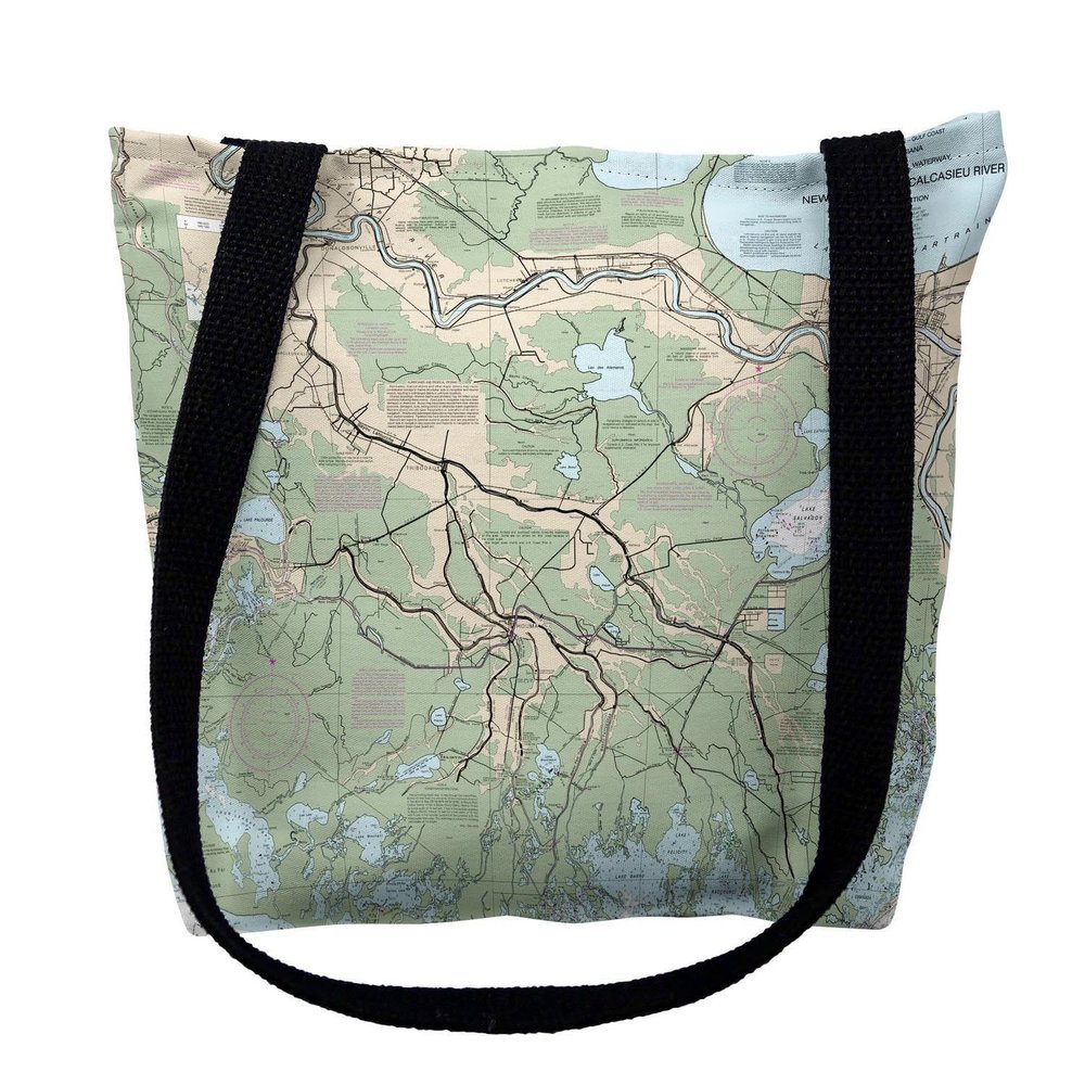 Betsy Drake TY11352THM 16 x 16 in. New Orleans to Calcasieu River Louisiana Nautical Map Tote Bag - Medium
