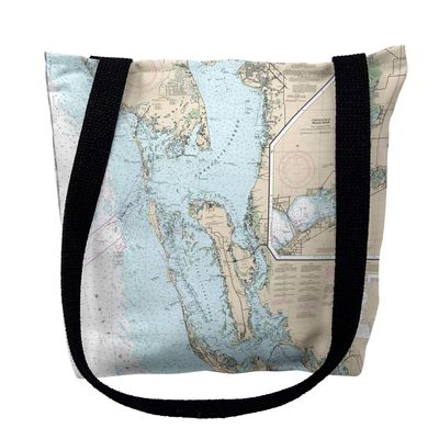 Betsy Drake TY11426ELM 16 x 16 in. Estero Bay to Lemon Bay Florida Nautical Map Tote Bag - Medium