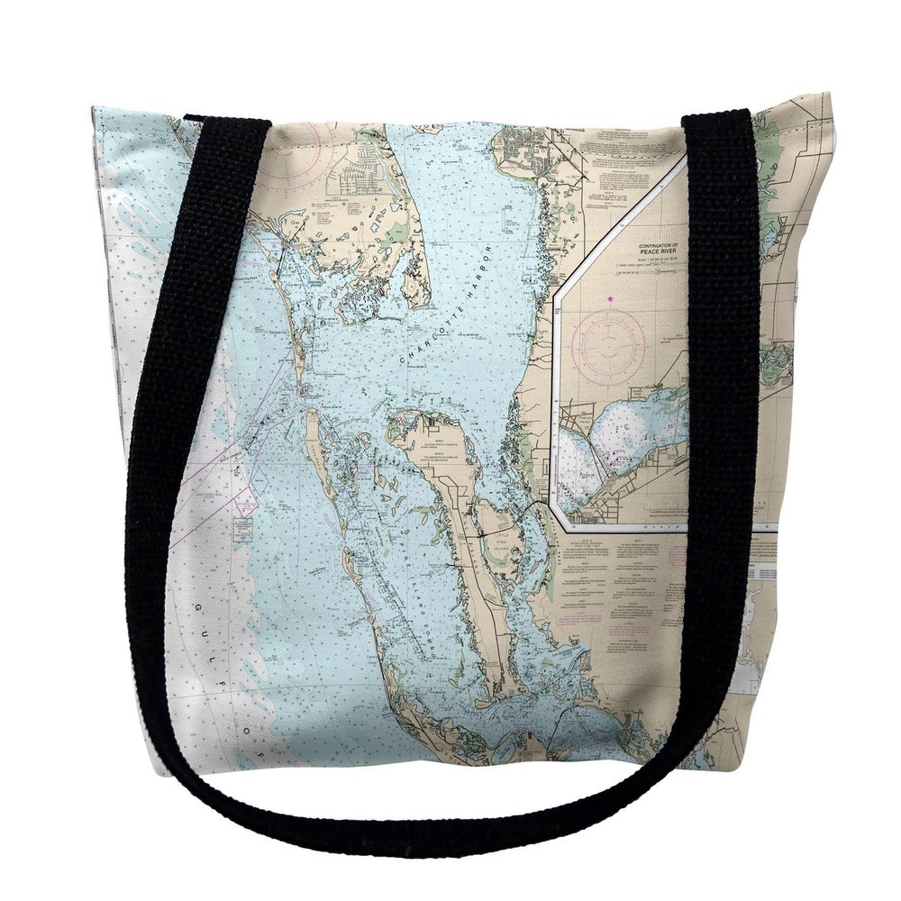 Betsy Drake TY11426ELM 16 x 16 in. Estero Bay to Lemon Bay Florida Nautical Map Tote Bag - Medium