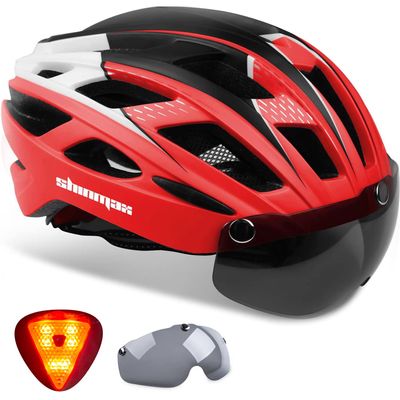 Shinmax Bike Helmet, CPSC/CPC Certificated Bicycle Helmet with Detachable Magnetic Goggles&Led Back Light&Portable Backpack Cycling Helmet Adjustable Mountain Bike Helmet for Adult Men Women SM-T69