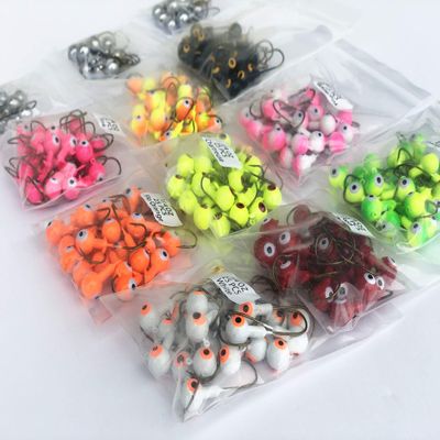 100 PCs Lead Jigheads Assortment 1/32 oz Crappie Bass Fishing Hooks (10 PCs of Each Color, 1/32 OZ)