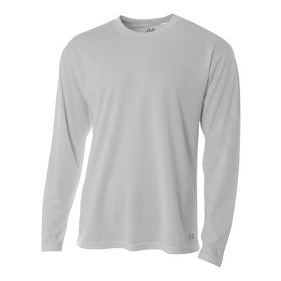 A4 Sportswear Adult Small Silver Birdseye Mesh Long Sleeve