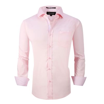 Alex Vando Mens Dress Shirts Wrinkle Free Regular Fit Stretch Rayon Button Down Shirt,Pink,L
