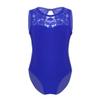 FEESHOW Big Girls' Cap Sleeve Floral Lace Back Gymnastics Leotard Bodysuit Ballet Dance wear Costume Keyhole Royal Blue 5-6 view 1