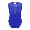 FEESHOW Big Girls' Cap Sleeve Floral Lace Back Gymnastics Leotard Bodysuit Ballet Dance wear Costume Keyhole Royal Blue 5-6 view 2