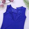 FEESHOW Big Girls' Cap Sleeve Floral Lace Back Gymnastics Leotard Bodysuit Ballet Dance wear Costume Keyhole Royal Blue 5-6 view 3