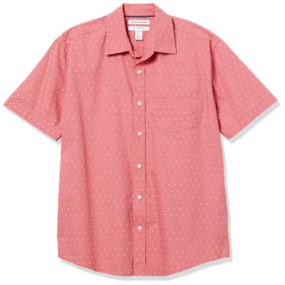 Amazon Essentials Men's Regular-Fit Short-Sleeve Poplin Shirt, Coral Pink White Dots, Medium