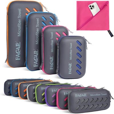BAGAIL Camping Towel with EVA Case, Compact & Ultra Soft Microfiber Travel Towel - Super Absorbent & Lightweight Quick Dry Towels for Sports, Beach, Gym, Backpacking, Hiking and Yoga - Fushcia, XXS