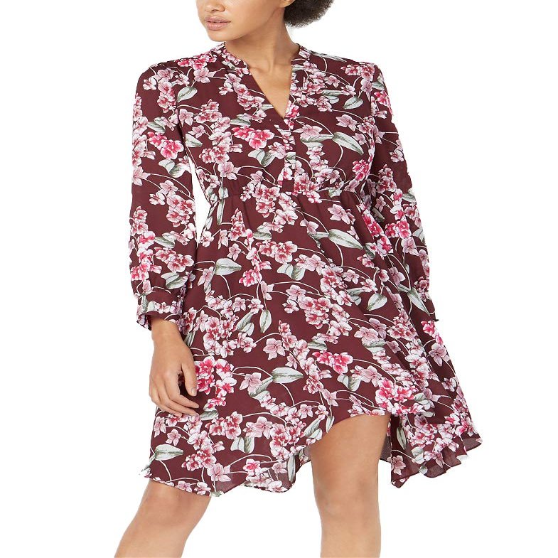 Bar III Handkerchief-Hem Shirtdress Pansy Parade XXL
