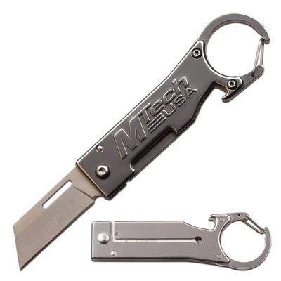 MTECH USA - Manual Folding Knife - Satin Finish Stainless Steel Razor Blade, Mirror Polished Stainless Steel Handle, Frame Lock, Carabiner, Bottle Opener - MT-1171S - Hunting, Camping,EDC, Multi