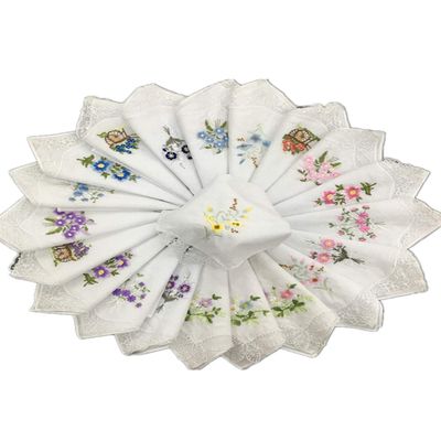 18 Pcs Women's Cotton Embroiderd Butterfly Lace Flower handkerchiefs Vintage Hankies Napkin for Lady