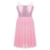 YiZYiF Big Girls' Youth Sequins Spaghetti Strap Modern Lyrical Dance Costume Long Spirit Tulle Overlay Leotard Dresses Split Skirt Pink 6 view 1