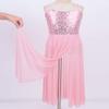 YiZYiF Big Girls' Youth Sequins Spaghetti Strap Modern Lyrical Dance Costume Long Spirit Tulle Overlay Leotard Dresses Split Skirt Pink 6 view 2