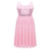 YiZYiF Big Girls' Youth Sequins Spaghetti Strap Modern Lyrical Dance Costume Long Spirit Tulle Overlay Leotard Dresses Split Skirt Pink 6 view 3
