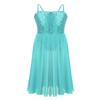 YiZYiF Big Girls' Youth Sequins Spaghetti Strap Modern Lyrical Dance Costume Long Spirit Tulle Overlay Leotard Dresses Split Skirt Mint 6 view 1