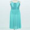 YiZYiF Big Girls' Youth Sequins Spaghetti Strap Modern Lyrical Dance Costume Long Spirit Tulle Overlay Leotard Dresses Split Skirt Mint 6 view 4