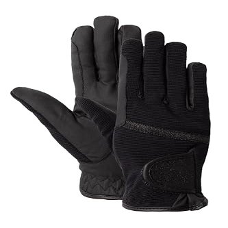 HORZE Women's Equestrian Winter Horse Riding Gloves with Adjustable Cuff and PU Leather Grip - Black - 9