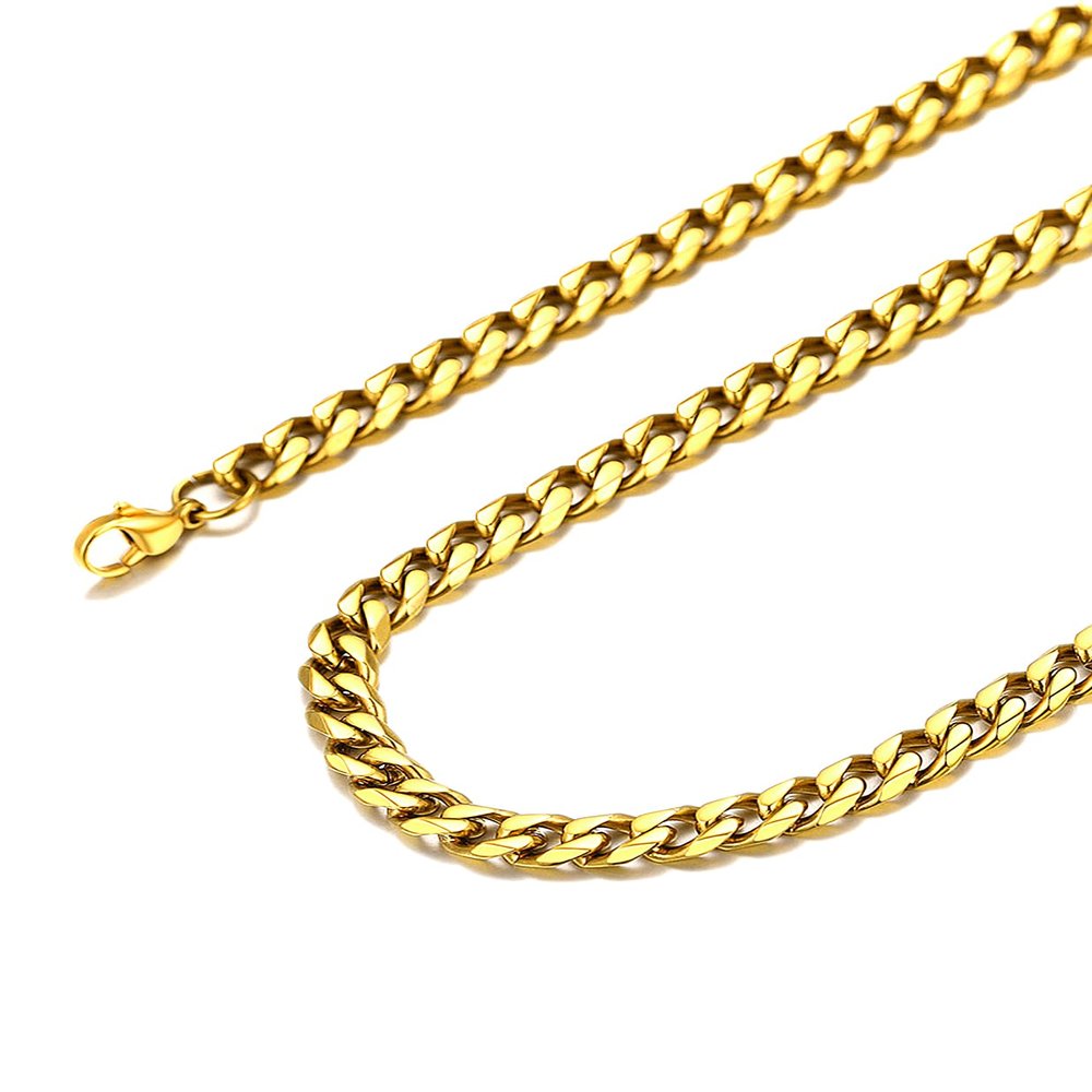 6mm 316L Stainless Steel Miami Cuban Chains Necklaces Hip Hop Punk Jewelry 18K Gold Plated Curb Cuban Link Chain Necklace for Men & Women 20 inches