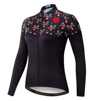 Cycling Jersey Long Sleeve Womens Mountain Bike Jersey Zip Shirts Road Bicycle Clothing Pro Team Sport Racing MTB Tops for Ladies Female Bouse Fall Autumn Breathable Black red Size M