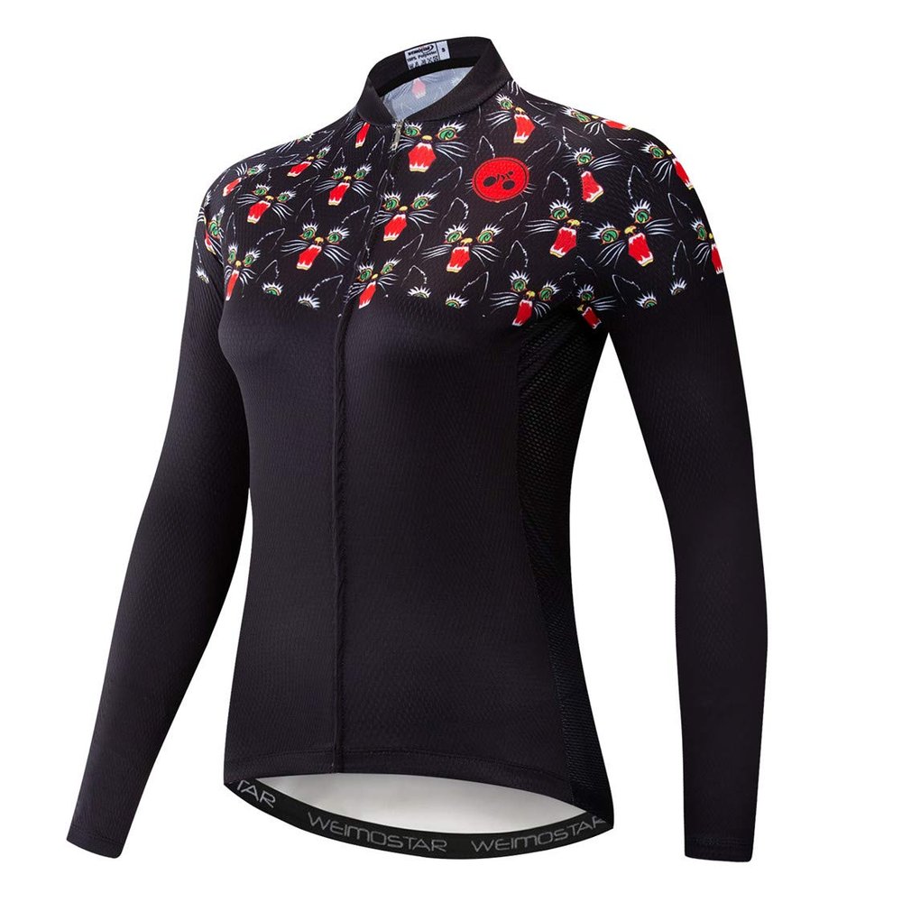 Cycling Jersey Long Sleeve Womens Mountain Bike Jersey Zip Shirts Road Bicycle Clothing Pro Team Sport Racing MTB Tops for Ladies Female Bouse Fall Autumn Breathable Black red Size M