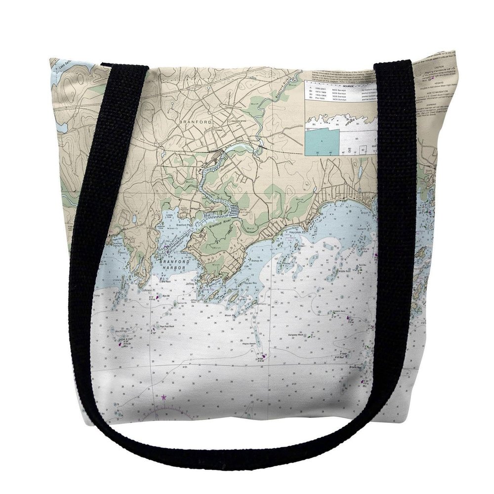 Betsy Drake TY12373INM 16 x 16 in. Branford Harbor - Indian Neck Connecticut Nautical Map Tote Bag - Medium