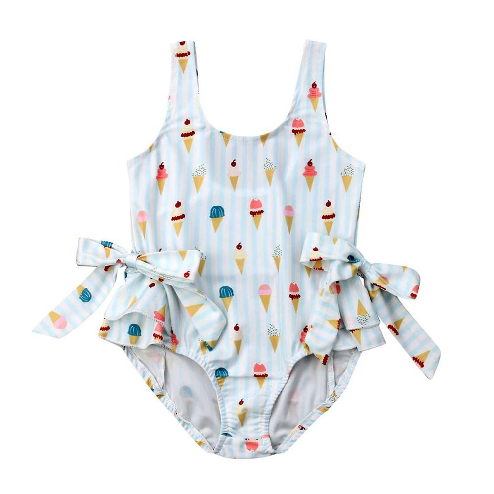 VISGOGO Toddler Kid Baby Girl Swimsuit Ice Cream Bow Bikini Bathing Suit Swinwear One Piece (3-4 Years)