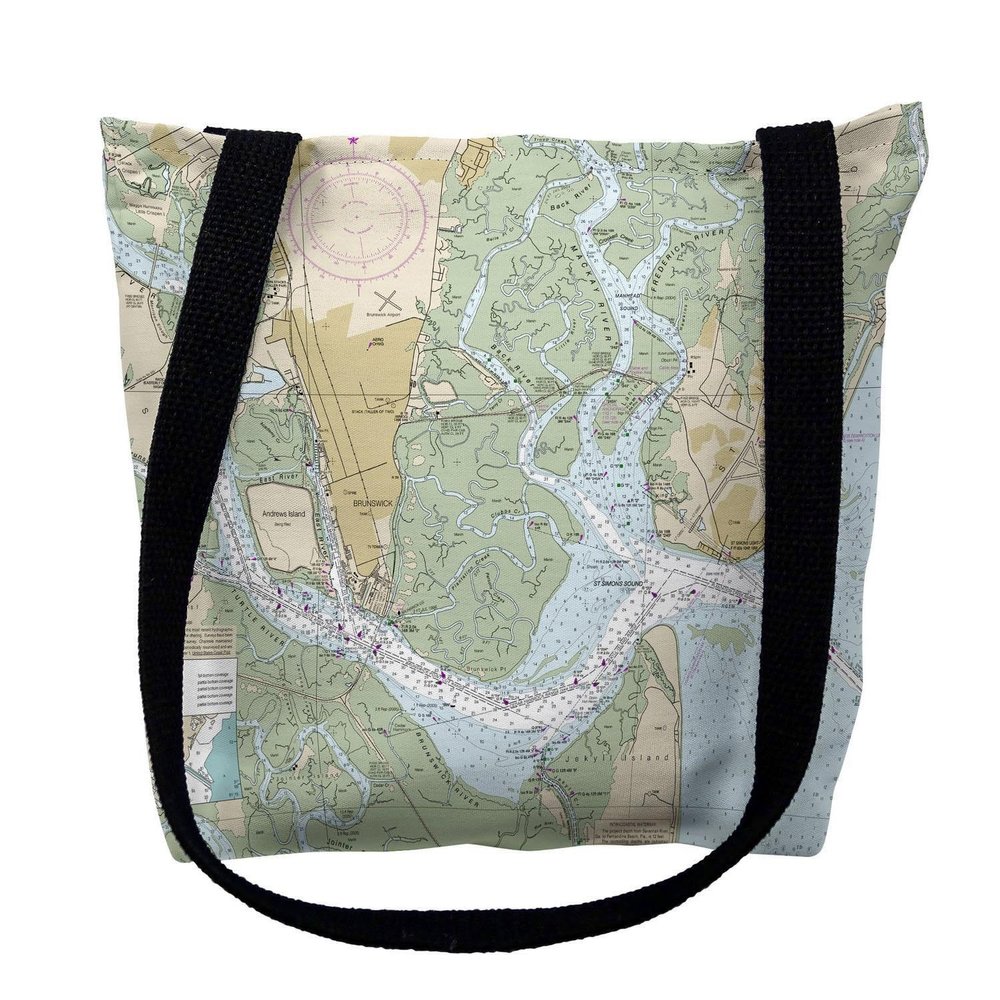 Betsy Drake TY11506M 16 x 16 in. St.Simons Sound Georgia Nautical Map Tote Bag - Medium Black