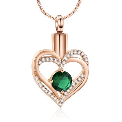 constantlife Cremation Jewelry for Ashes Crystal Edge Heart Stainless Steel Pendant Urn Necklace Funeral Keepsake (RG-Green)