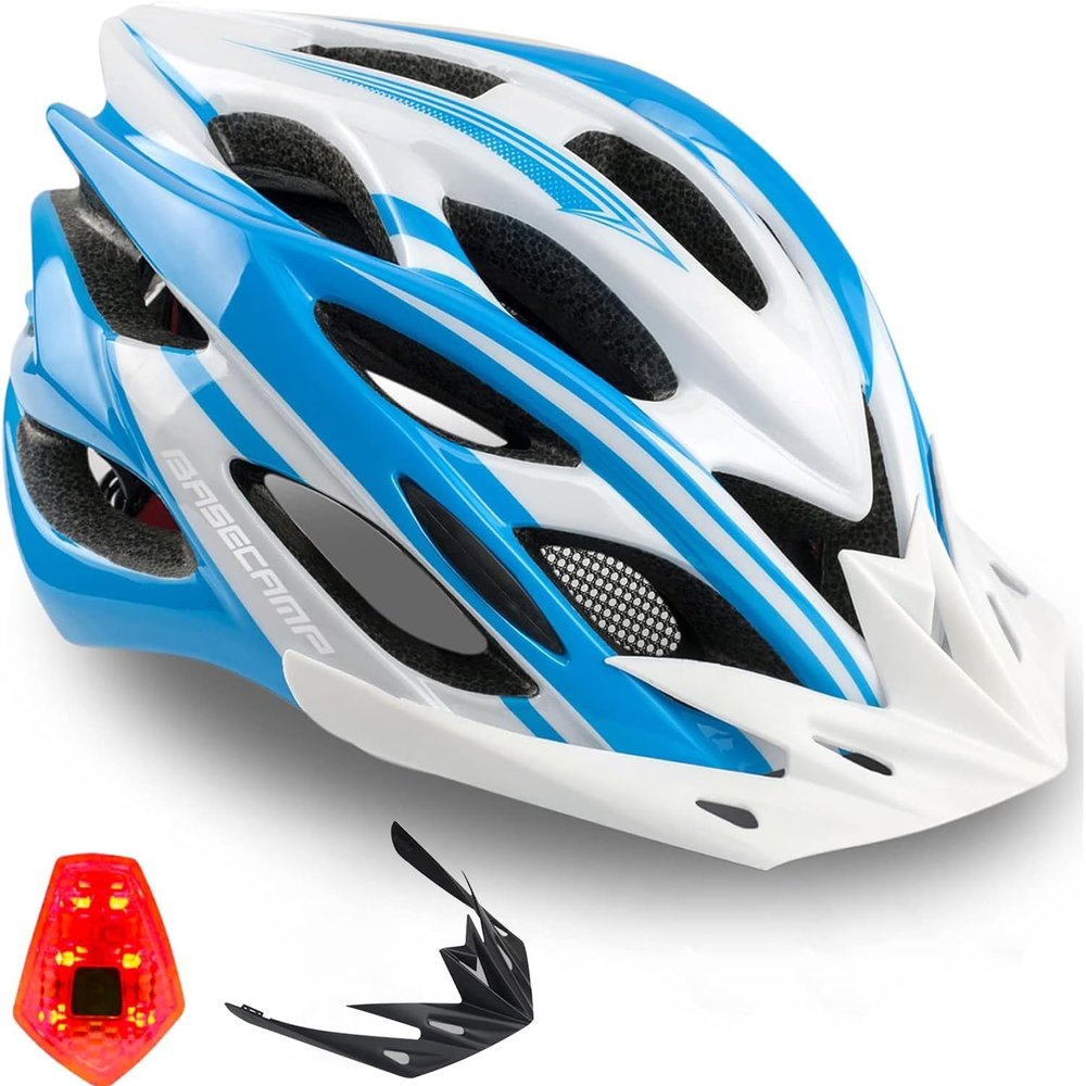 Basecamp Bike Helmet for Men Women with LED Safety Light Removable Sun Visor Lightweight Bicycle Helmet Adjustable Breathable Mountain & Road Cycling Helmets for Adult (BC-10)