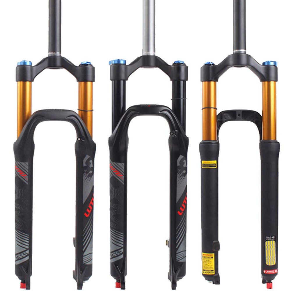 BUCKLOS LUTU 26/27.5/29 Air MTB Suspension Fork, Rebound Adjust Straight Tube 28.6mm QR 9mm Travel 120mm Manual/Crown Lockout Mountain Bike Forks, Ultralight Gas Shock XC Bicycle (Black, 26)