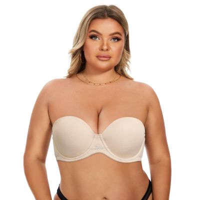 HWDI 34H Strapless Multiway Convertible Bras Underwired Clear Straps Bra for Women Plus Size Beige