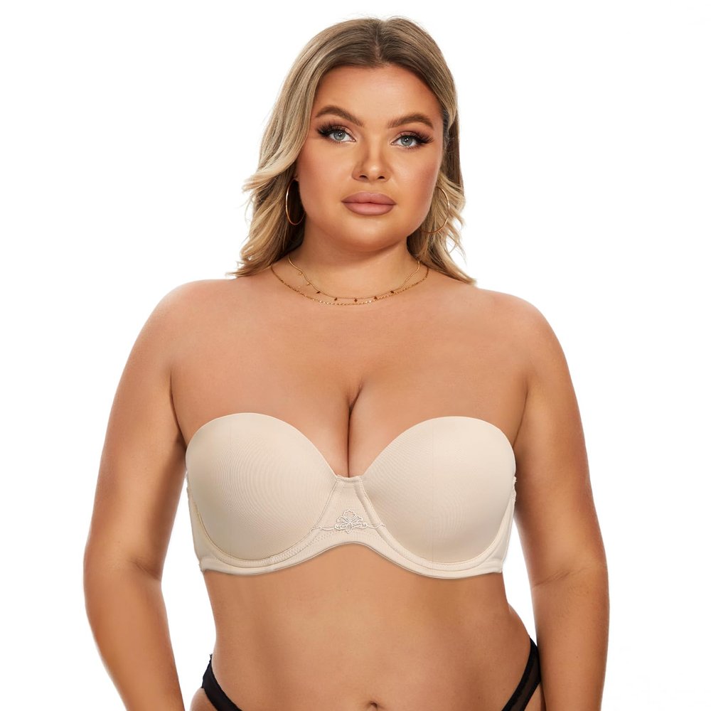 HWDI 34H Strapless Multiway Convertible Bras Underwired Clear Straps Bra for Women Plus Size Beige