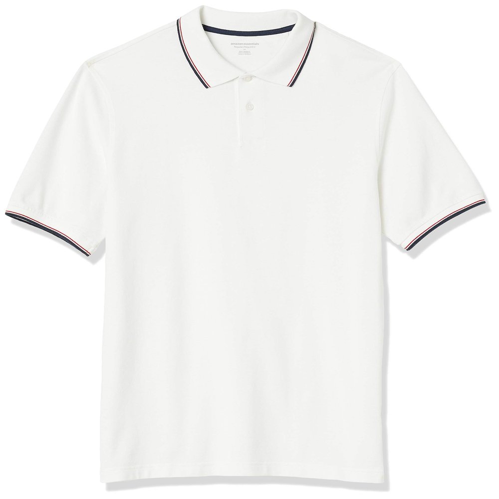 Amazon Essentials Men's Regular-Fit Cotton Pique Polo Shirt (Available in Big & Tall), White Twin Stripe, Medium