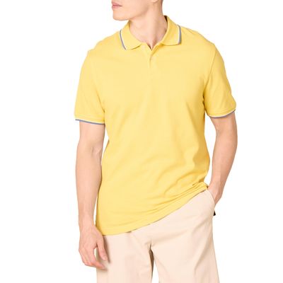 Amazon Essentials Men's Yellow Thin Stripe Polo Shirts Short Sleeve, Slim-Fit Cotton Pique, X-Small