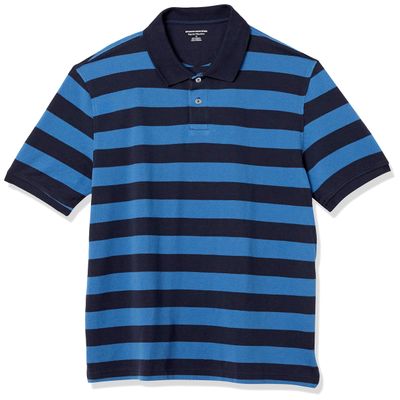 Amazon Essentials Men's Regular-Fit Cotton Pique Polo Shirt (Available in Big & Tall), Black Blue Stripe, Large