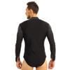 renvena Men's Stand Collar Long Sleeve One-Piece Leotard Bodysuit Romper Latin Tango Dancewear Black Large view 2