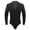 renvena Men's Stand Collar Long Sleeve One-Piece Leotard Bodysuit Romper Latin Tango Dancewear Black Large view 3