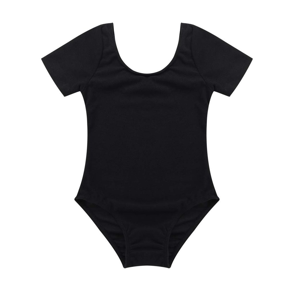 JEATHA Kids Girls Short Sleeves Cotton Ballet Unitard Gymnastics Leotard Sports Tumbling Jumpsuit Dancewear Black 3