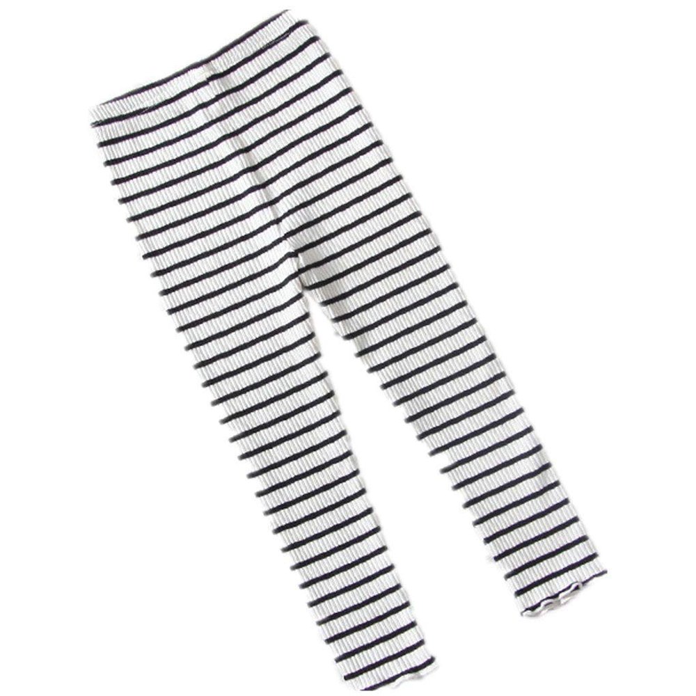 XYSSWW Girls Pants 2019 Autumn Children's Clothing Elastic Baby Striped Leggings Long Pants Girls Leggings (White, 5T)