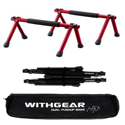 WITHGEAR Folding Push Up Bar Hawk Red | Portable Outdoor Bar & Home Workout Equipment | Duralumin Metal Dip Bar & Pushup Handles | Dip Bars for Strength Training | Lightweight Metal Bar