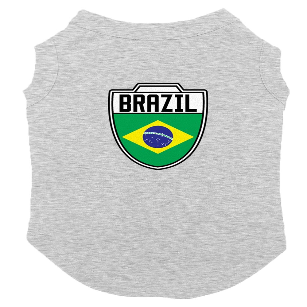Brazil - Country Soccer Crest Dog Shirt (Light Gray, 2X-Large)