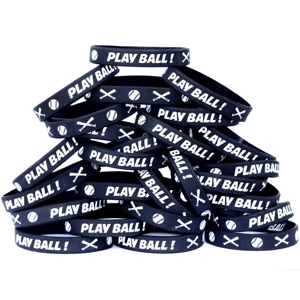 50 of Play Ball Wristbands with Bats Silicone Wristbands