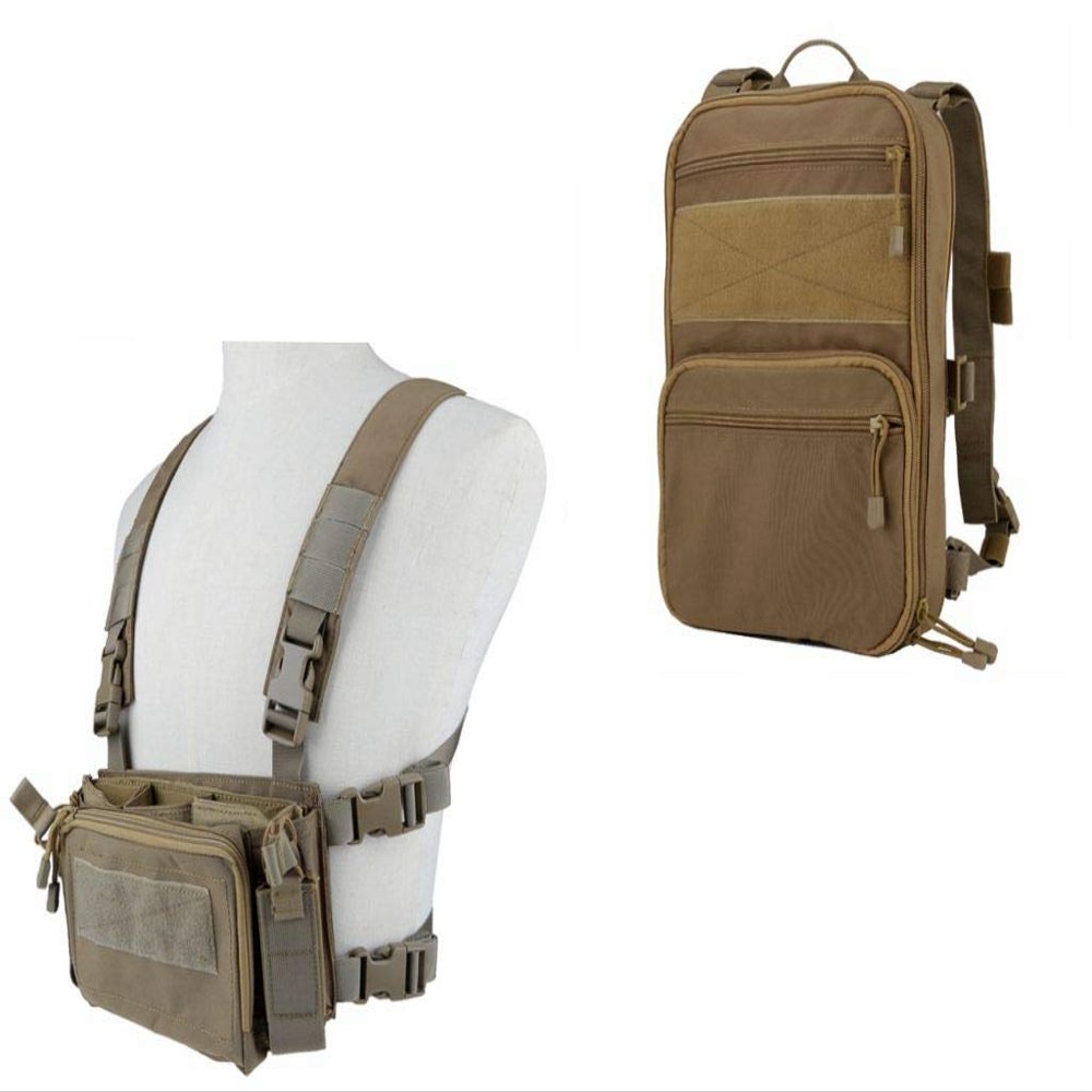 OAREA Tactical Chest Rig Vest + MOLLE Military Backpack for Airsoft Shooting Wargame Paintball